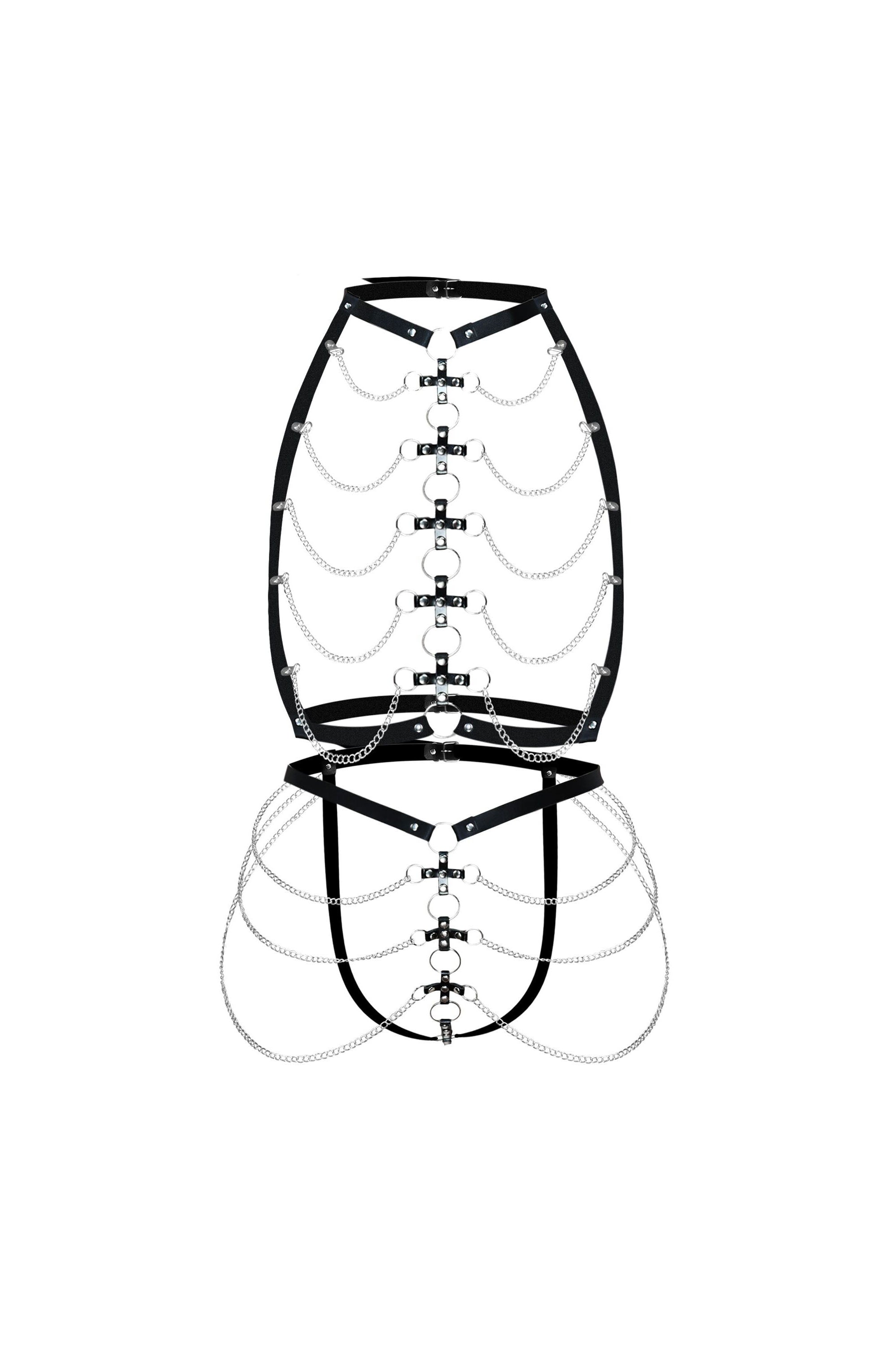 Кожаный комплект с цепями Cross black