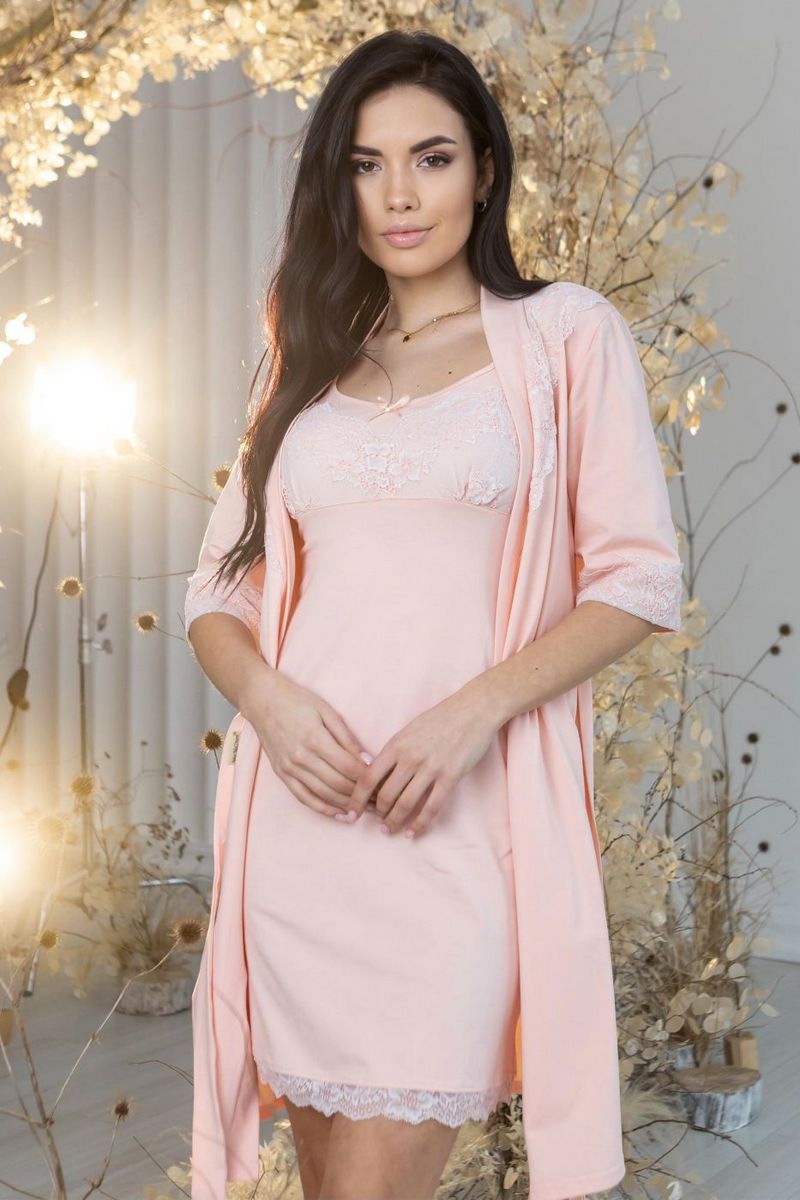 Комплект для дома с кружевом К1001н peach