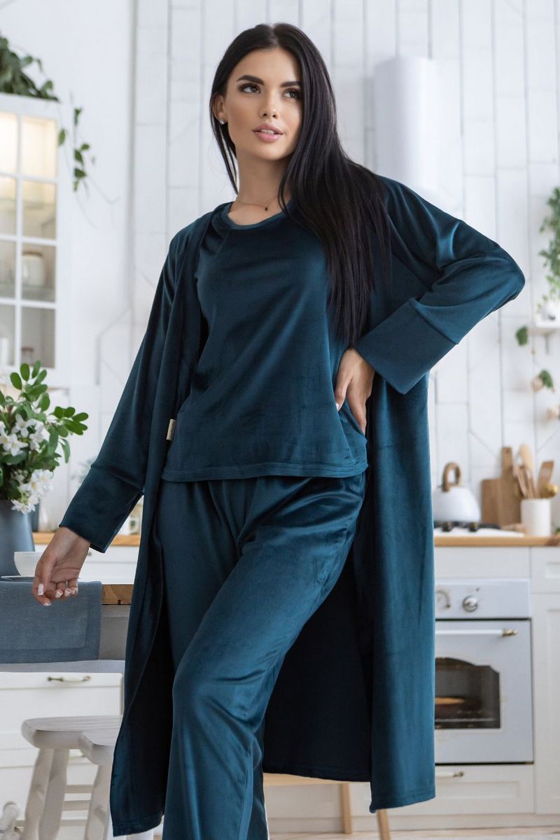 Велюровый комплект для дома Кб1580 dark green