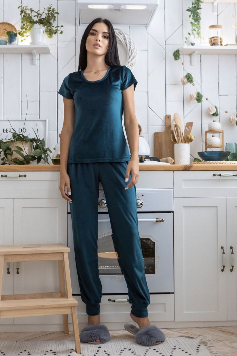 Велюровый комплект для дома Кб1580 dark green