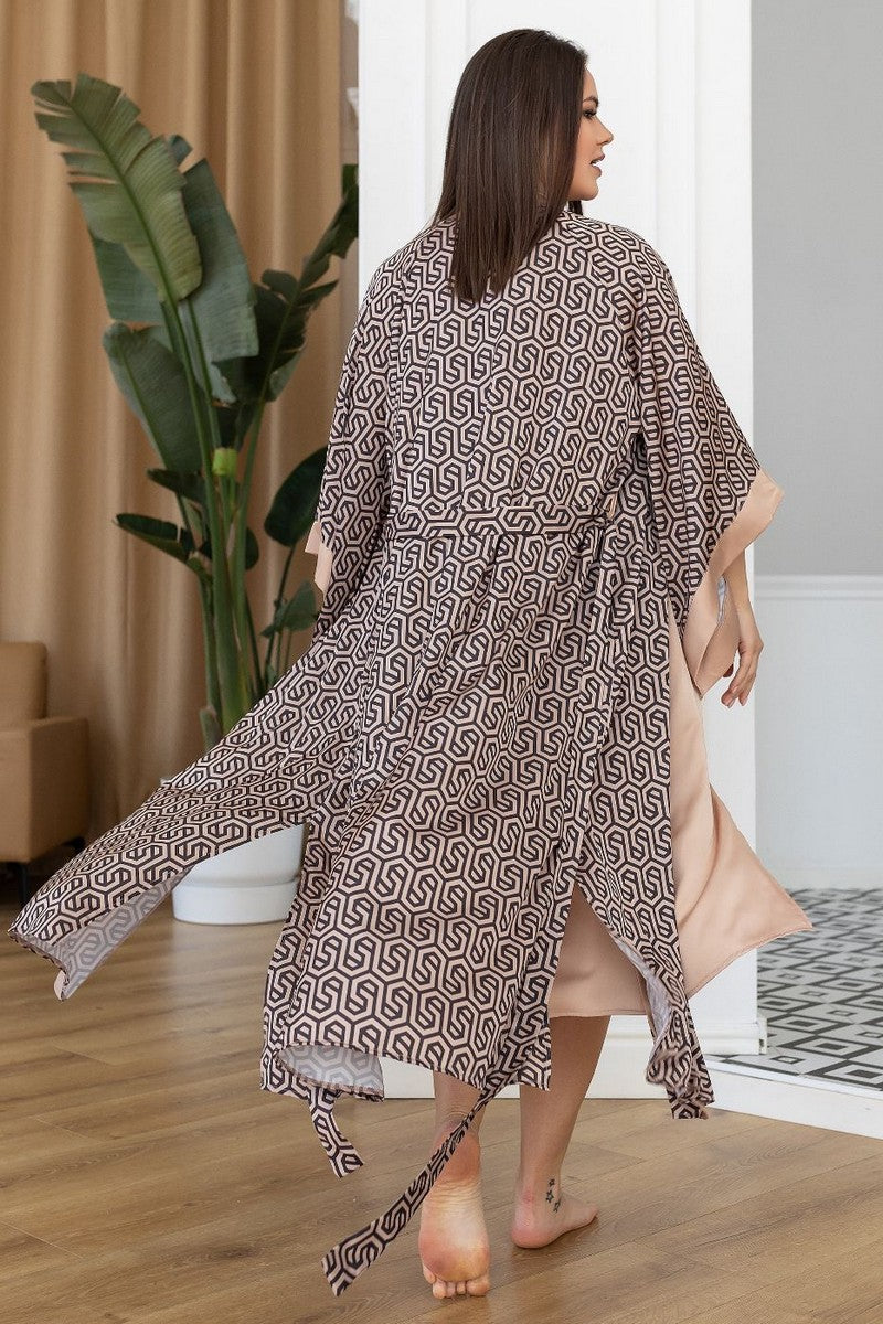 Шелковый комплект для дома Кб199н beige/print