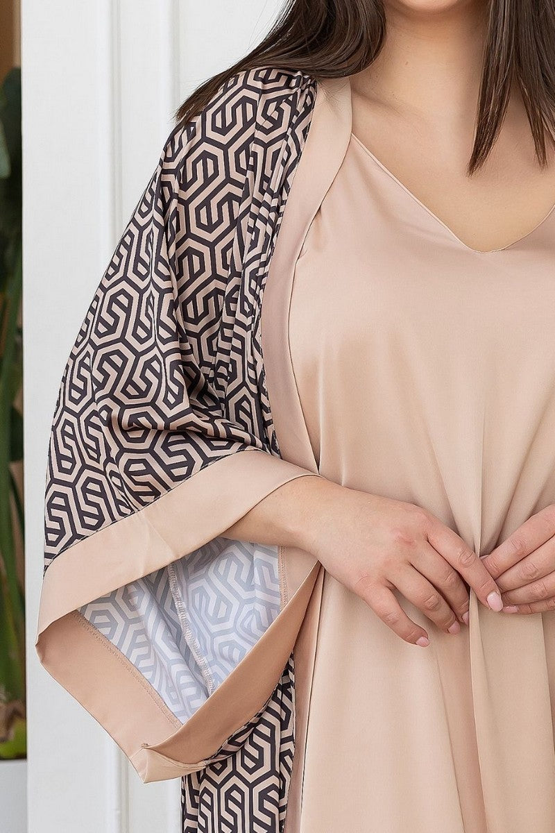 Шелковый комплект для дома Кб199н beige/print