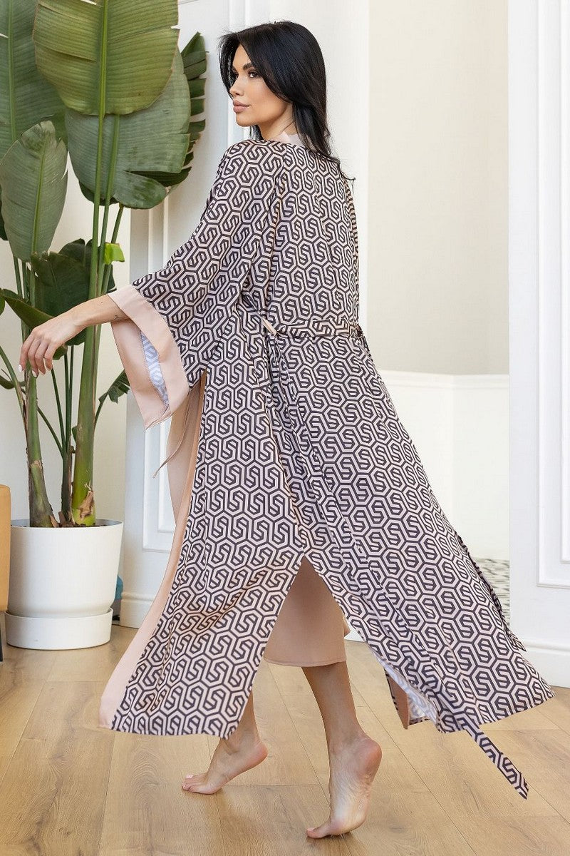 Шелковый комплект для дома Кб199н beige/print