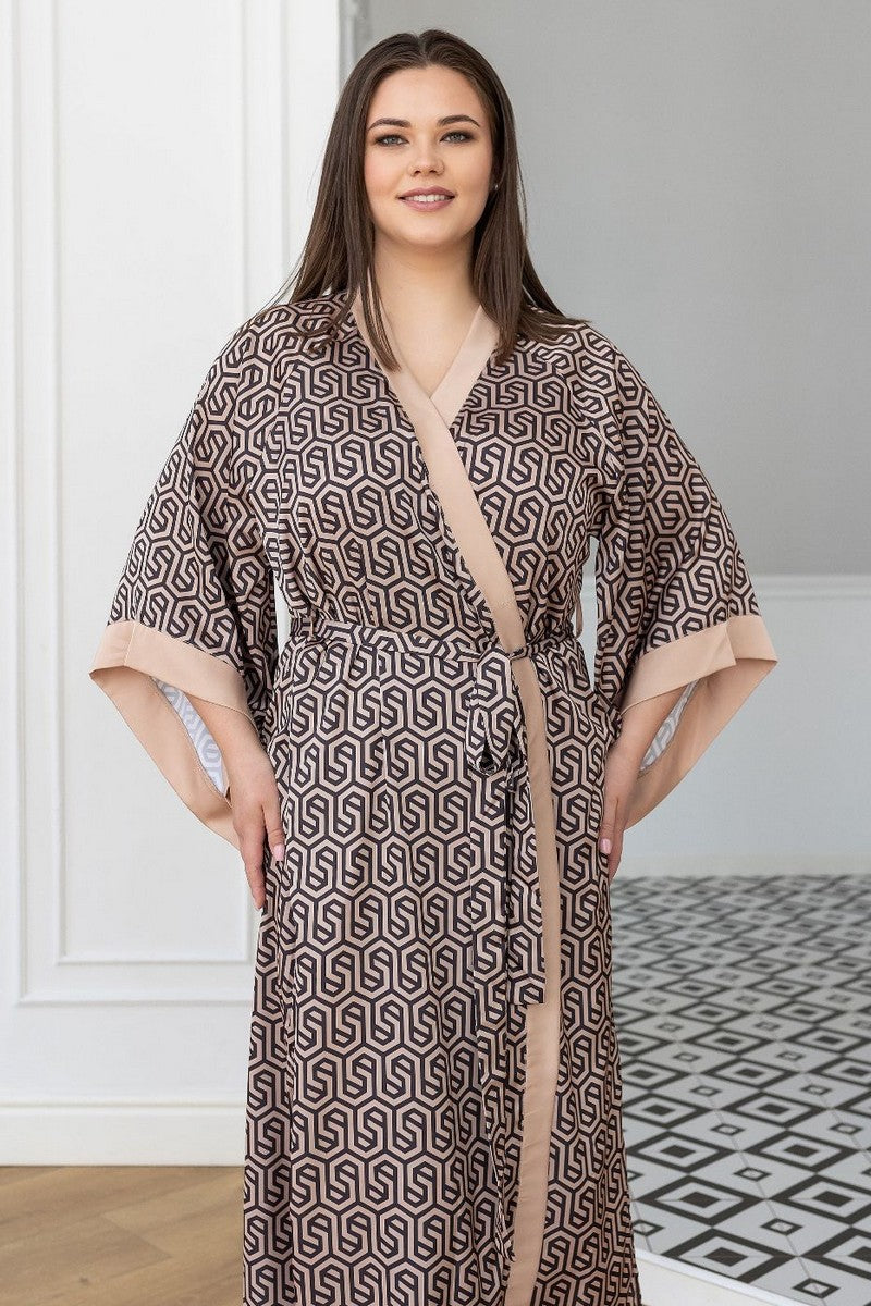 Шелковый комплект для дома Кб199н beige/print