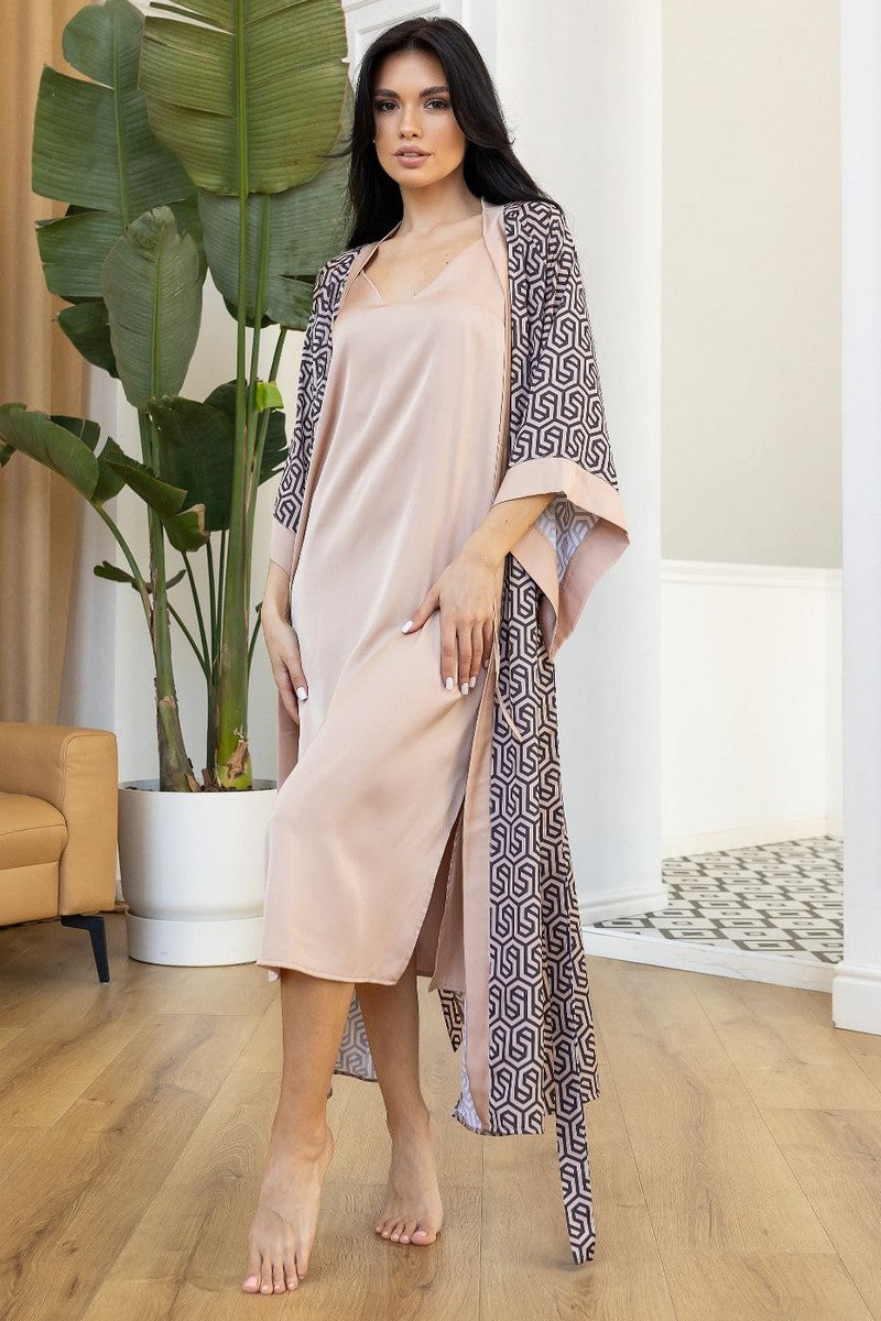 Шелковый комплект для дома Кб199н beige/print