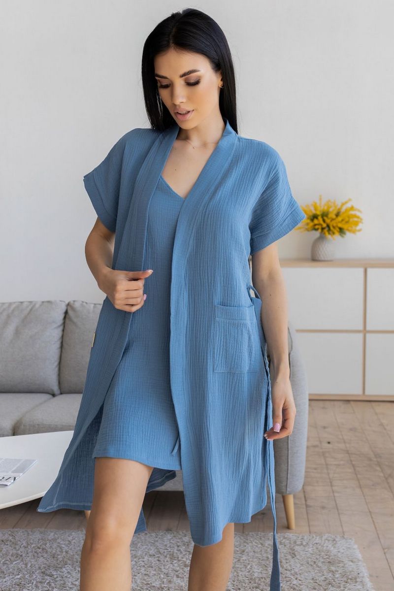 Комплект для дома из муслина Кд1807н blue