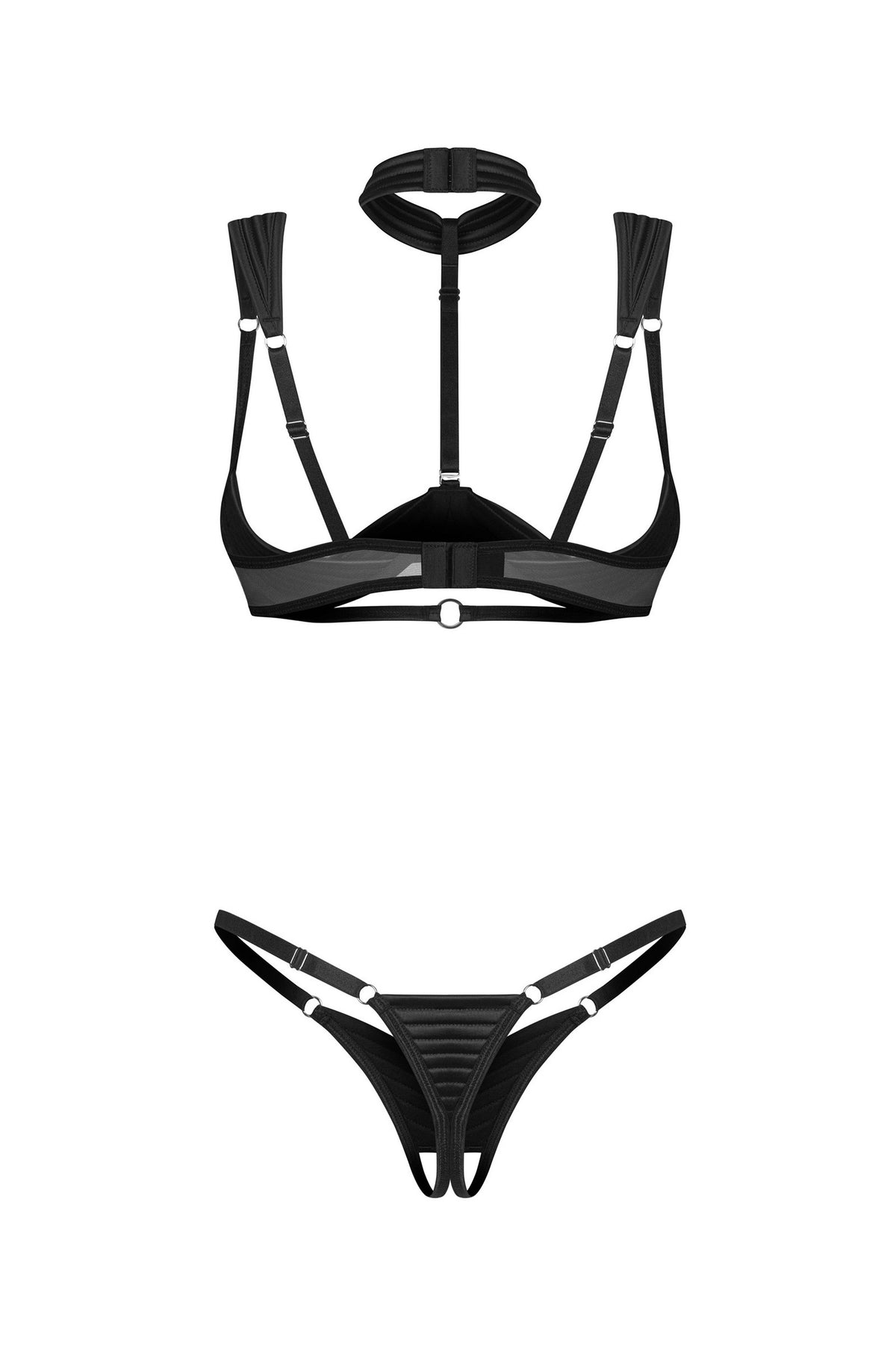 Еротичний комплект з відкритими грудьми Roccele black Obsessive