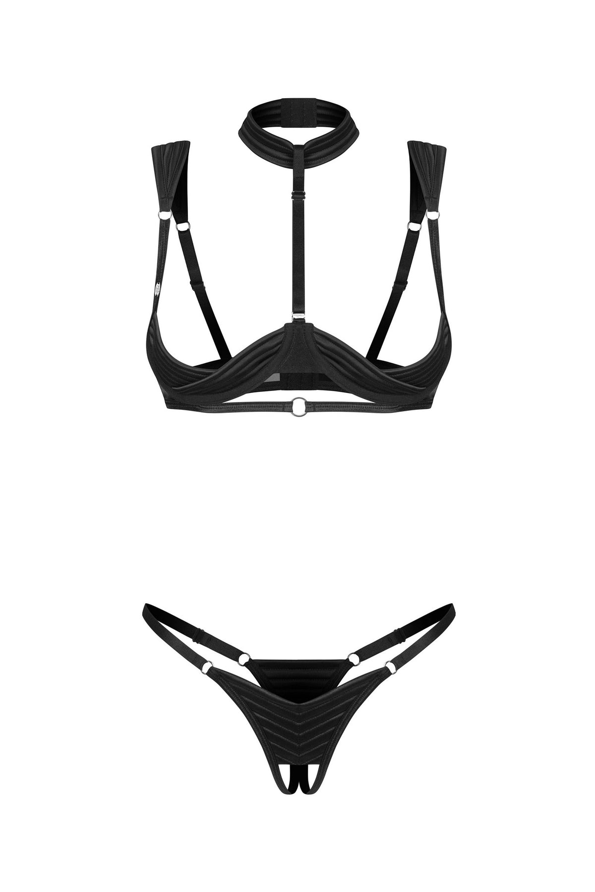 Еротичний комплект з відкритими грудьми Roccele black Obsessive