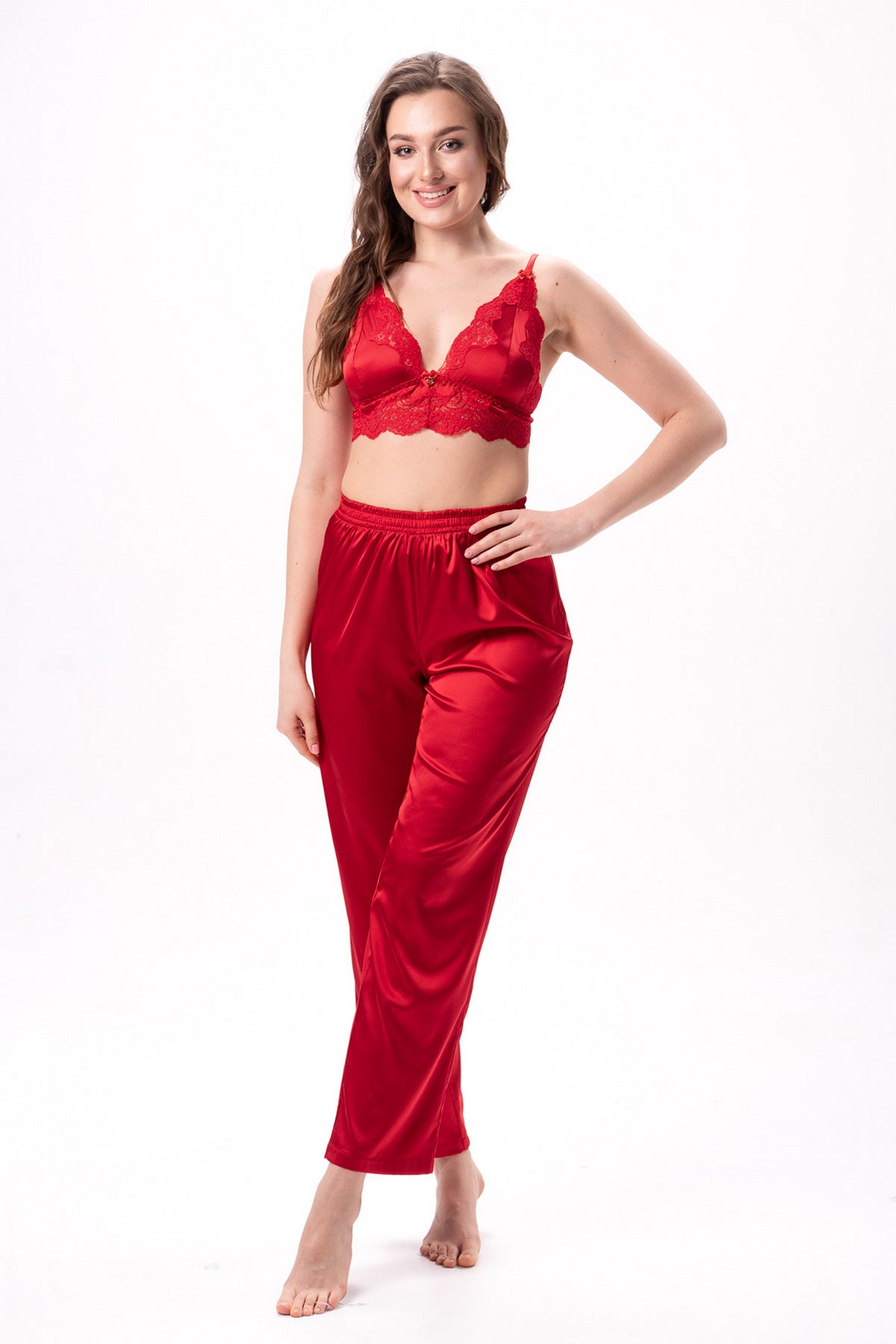 Атласный комплект с бралетом 2505 red