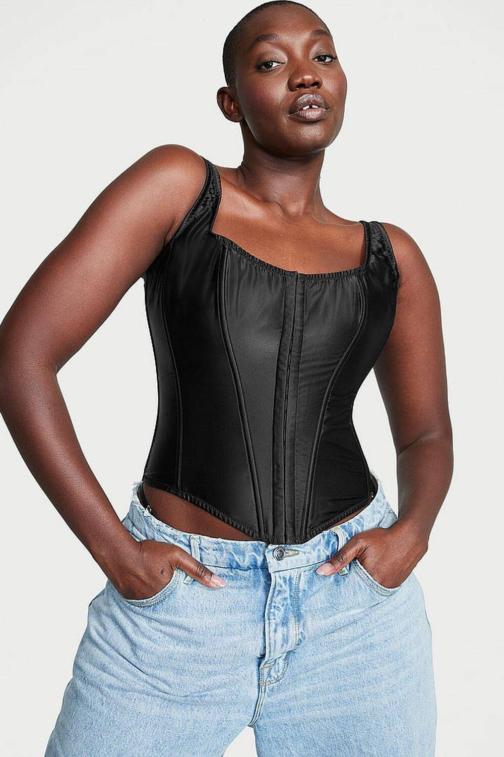 Сатиновый комплект с корсетом 637283555 black