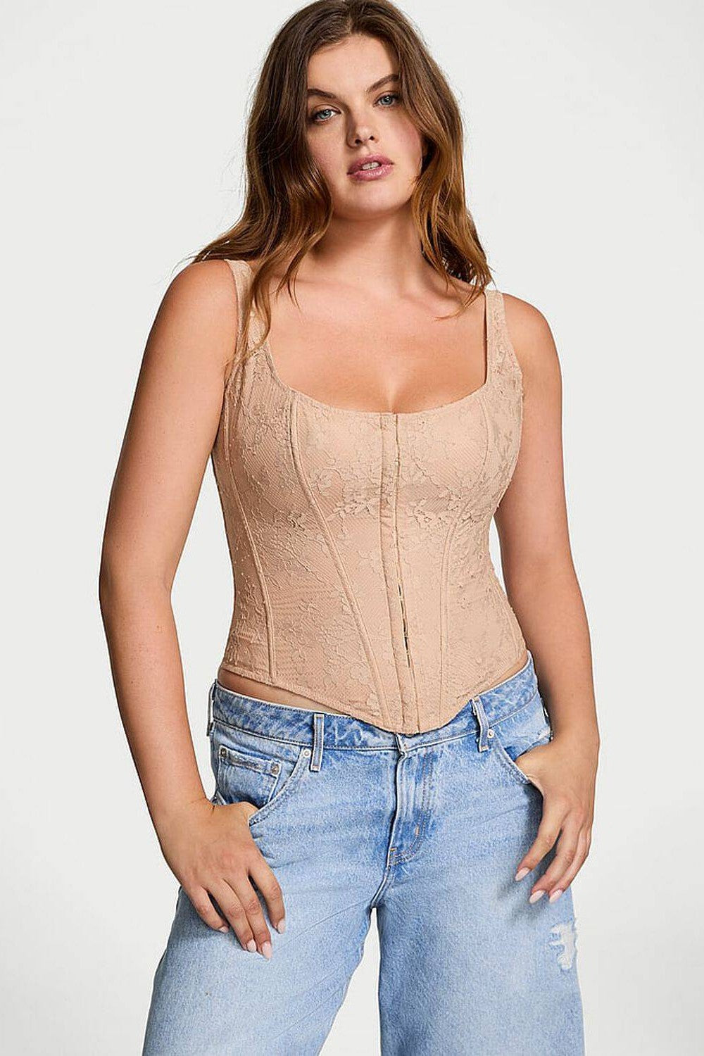 Кружевной комплект с корсетом 802608477 beige