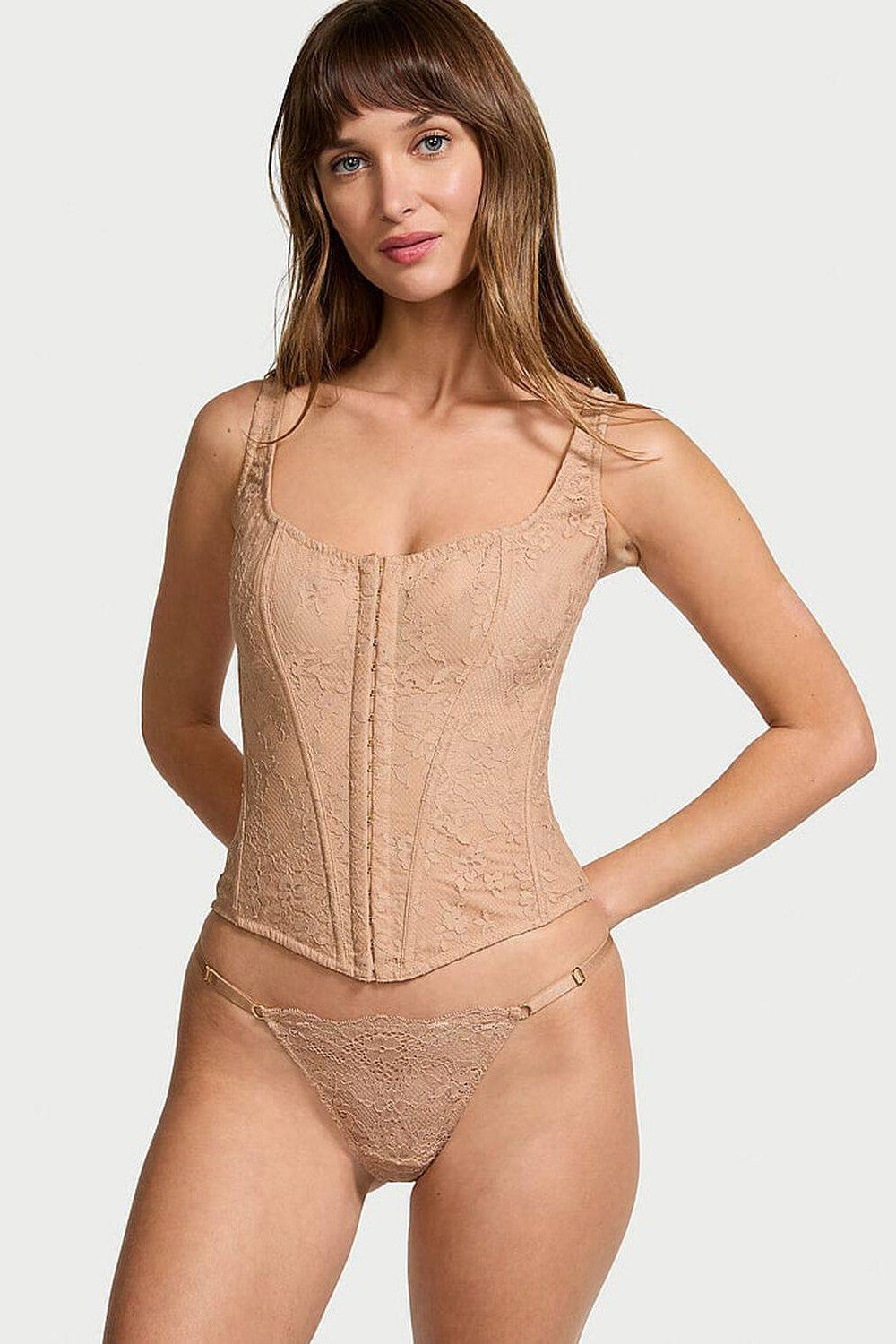 Кружевной комплект с корсетом 802608477 beige