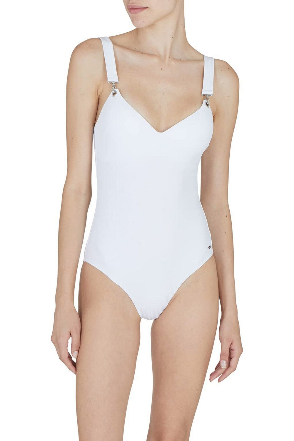 Суцільний купальник в рубчик 977413478 white Emporio Armani