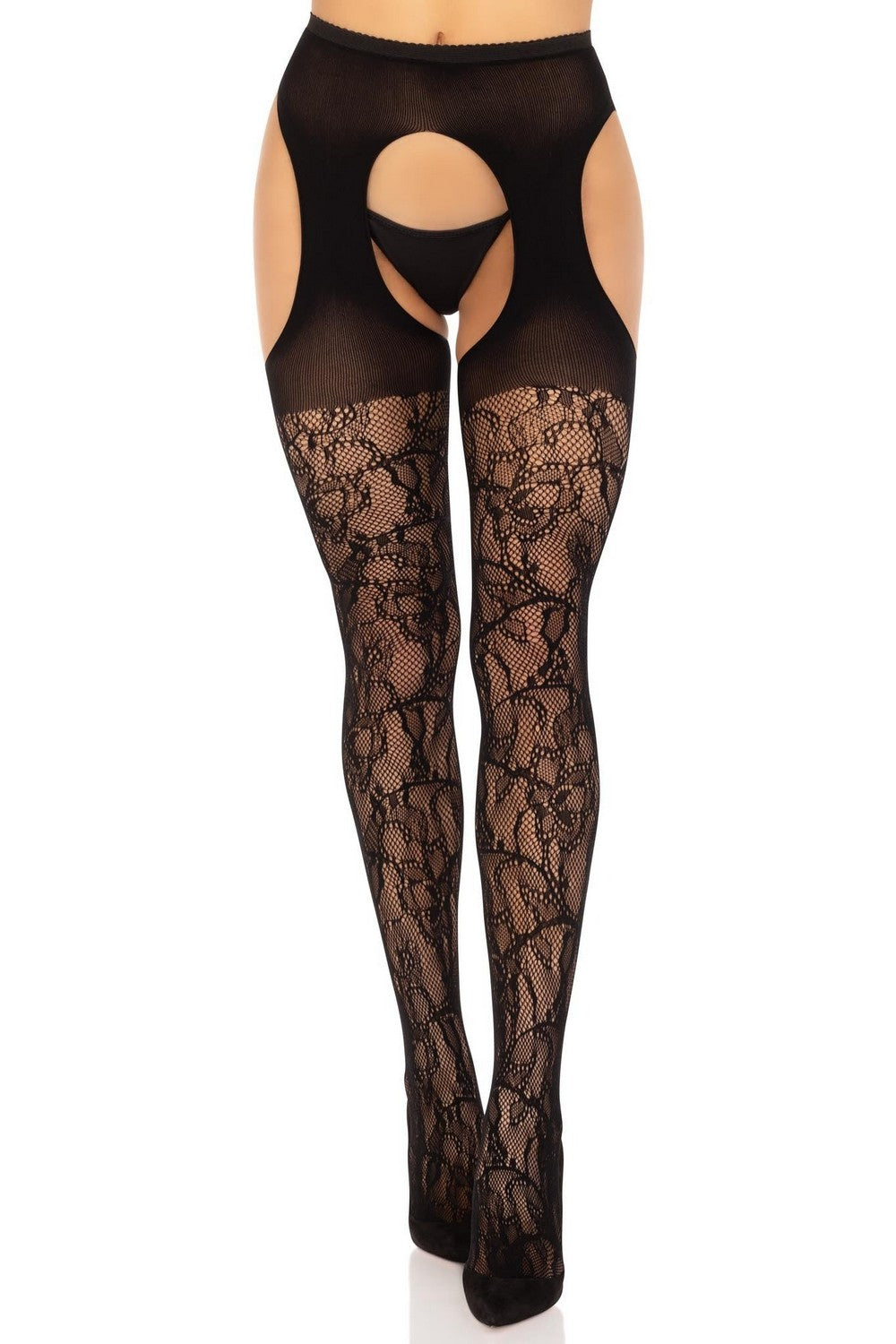 Ажурные пояс-чулки Eyelet lace suspender hose black