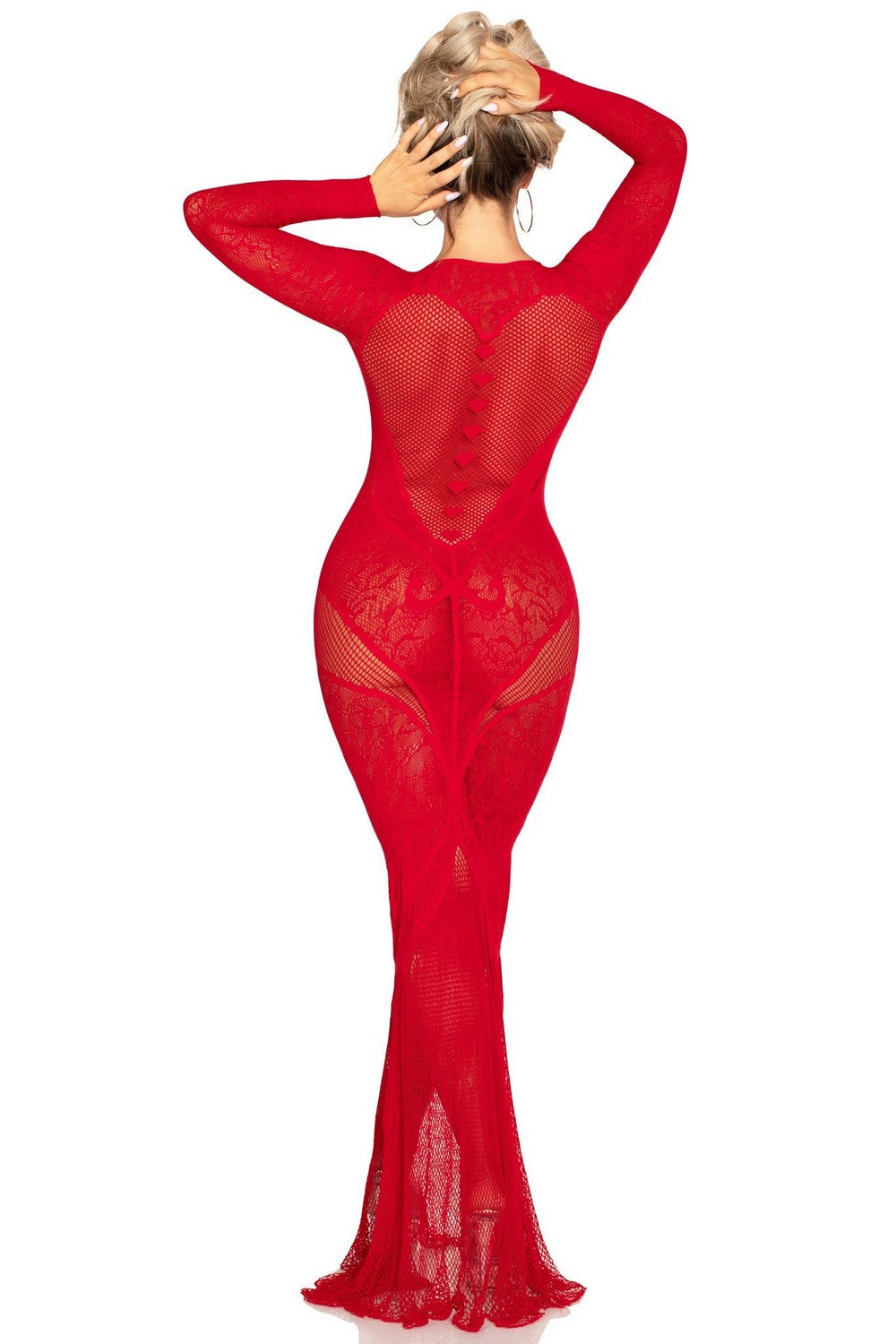 Длинное платье из сетки Lace and Net Bodycon Gown red