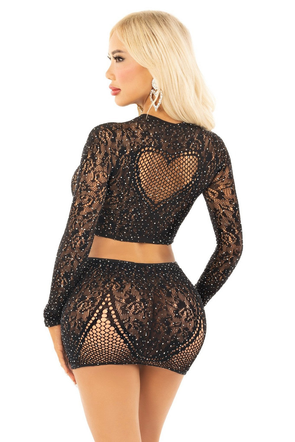 Комплект со стразами Rhinestone Crop Top and Mini Skirt black