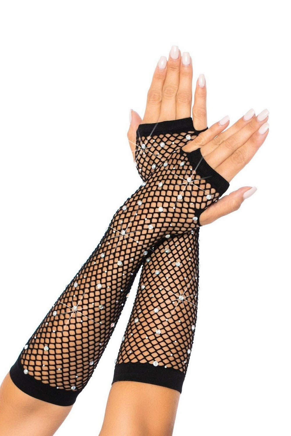 Митенки со стразами Rhinestone Fishnet Arm Warmers black