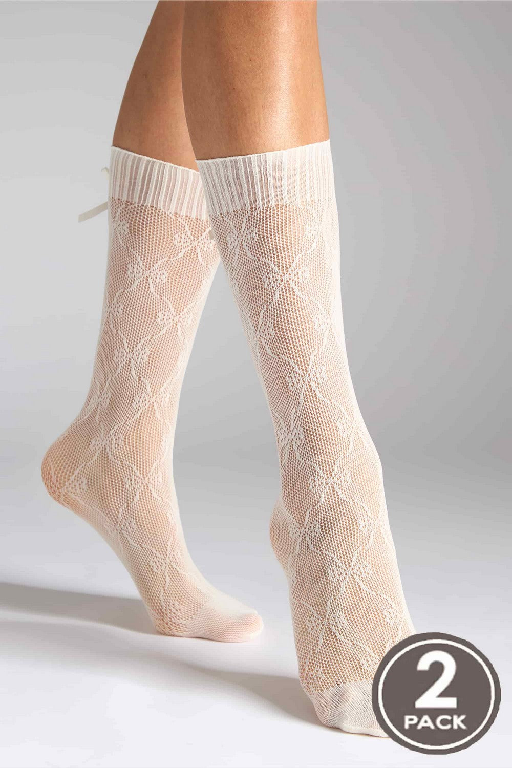 Ажурные гольфы G22 Socks Ajour Bow (2 пары) сream