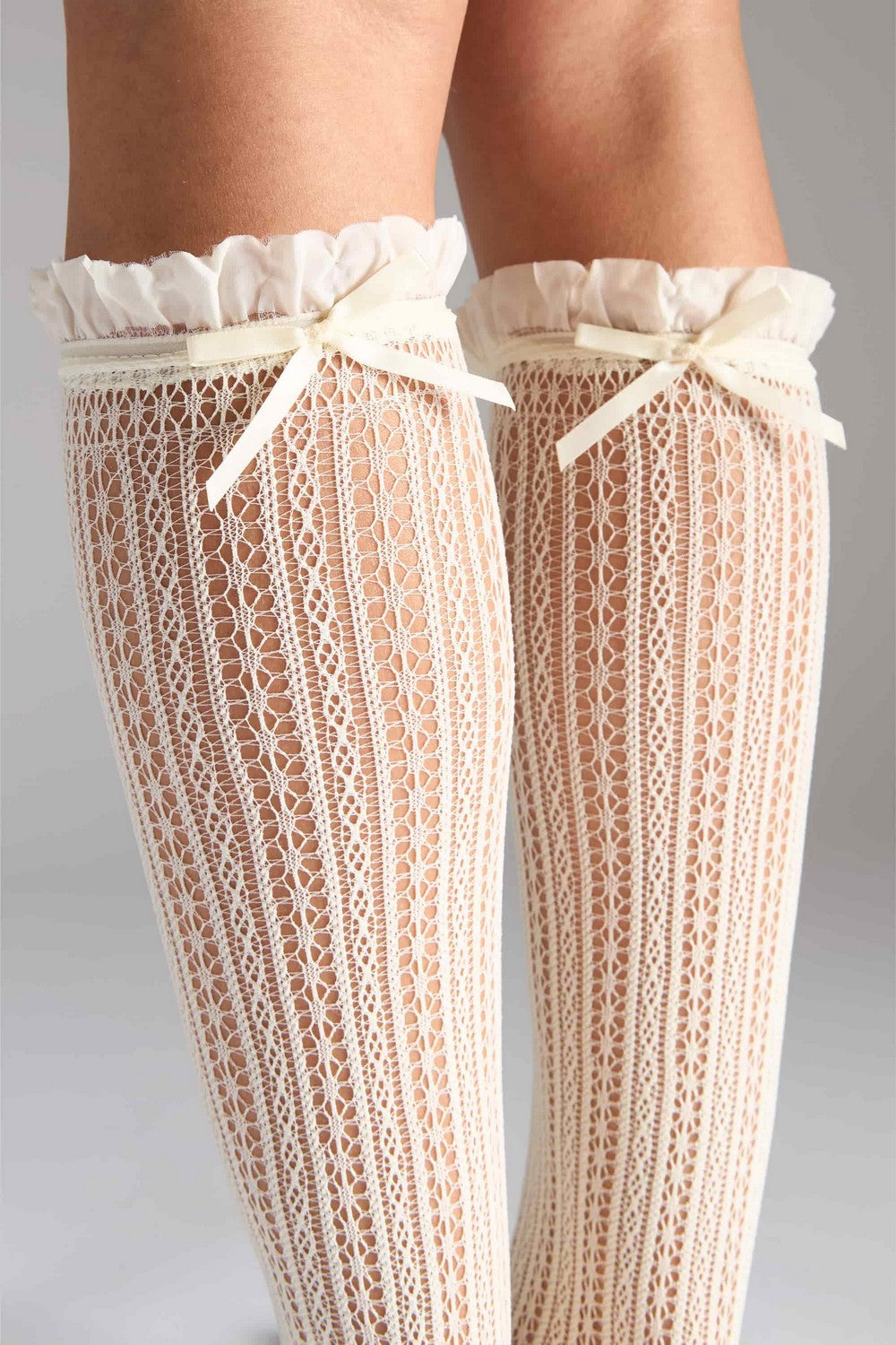 Ажурные гольфы G23 Knee High Ajour Bow (2 пары) сream