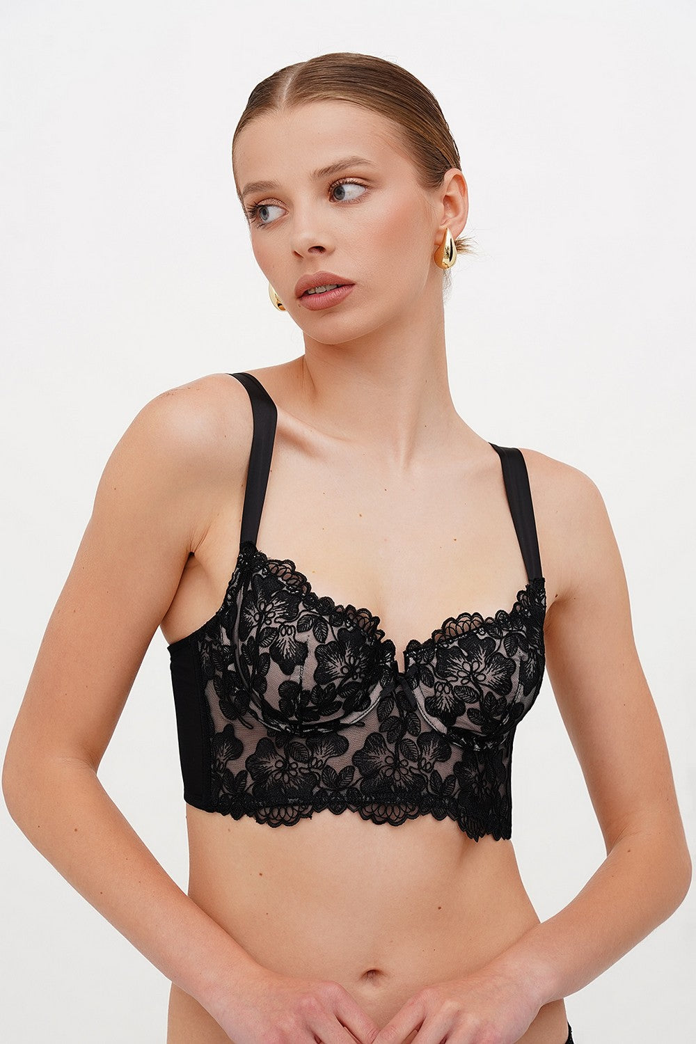 Бюстгальтер с цветочным кружевом КС006БВ black