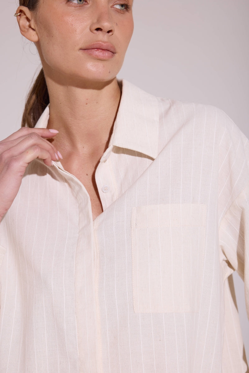 Хлопковый костюм в полоску LC043 beige
