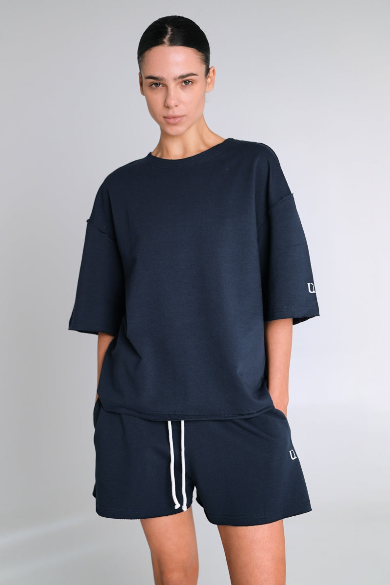 Хлопковый костюм с шортами LC070 dark blue