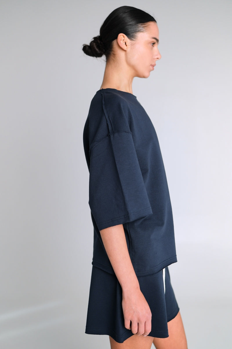 Хлопковый костюм с шортами LC070 dark blue