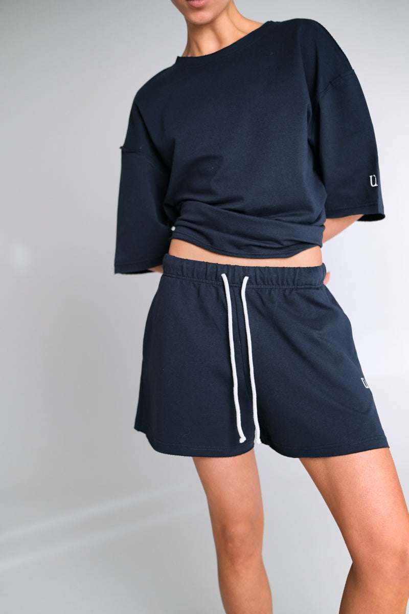 Хлопковый костюм с шортами LC070 dark blue