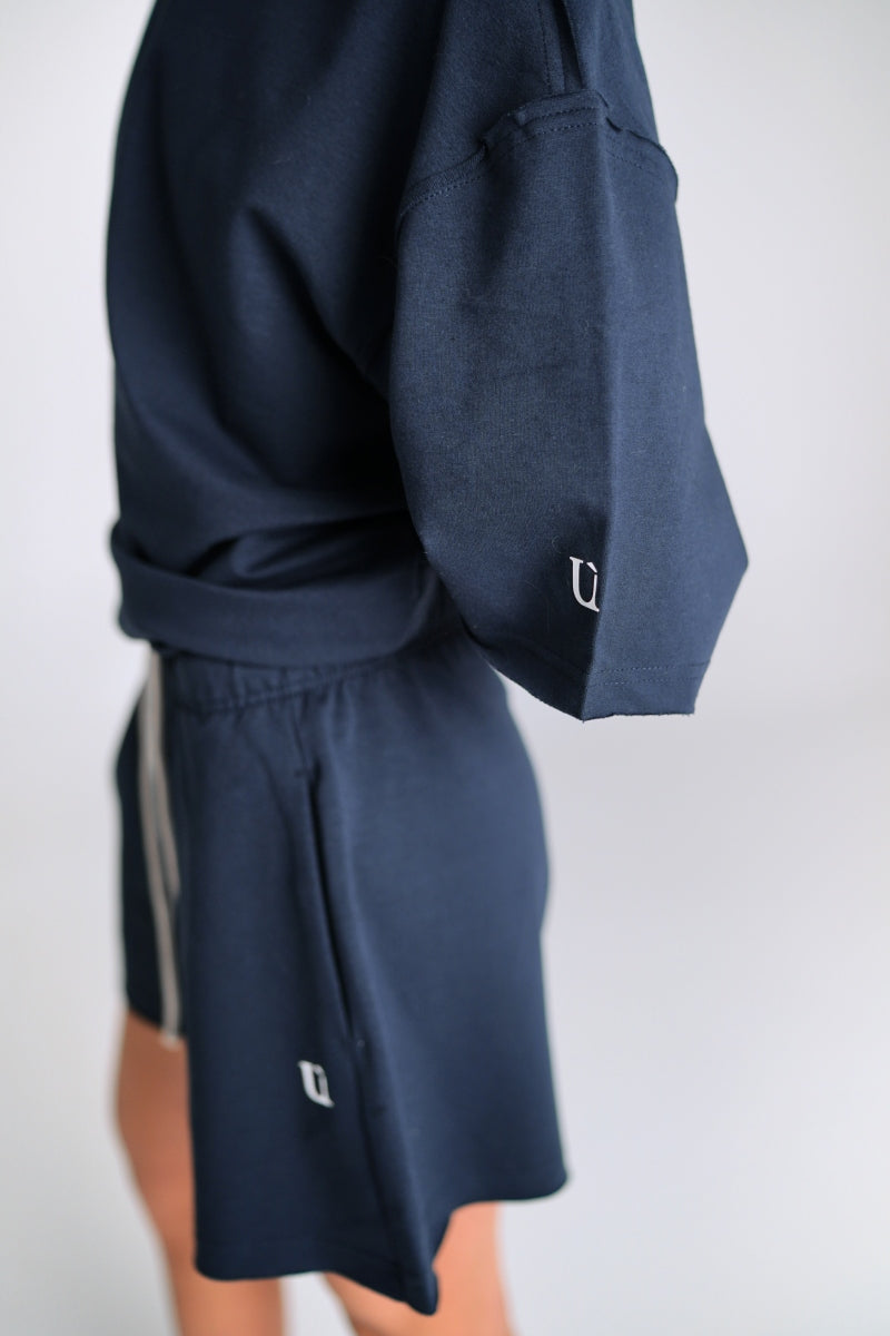 Хлопковый костюм с шортами LC070 dark blue
