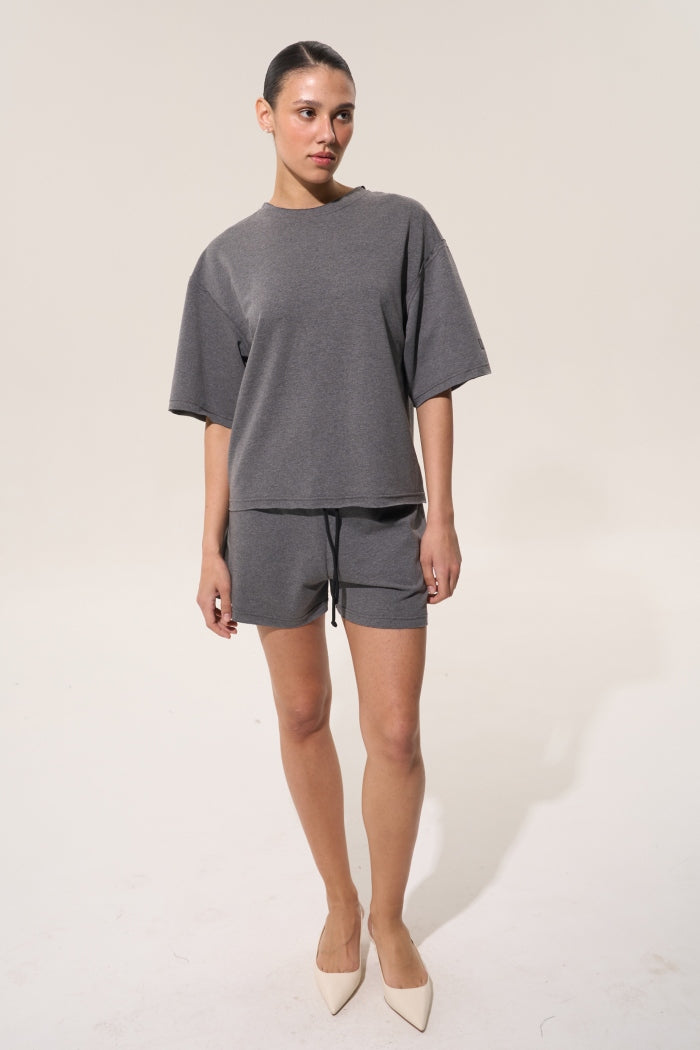 Хлопковый костюм с шортами LC070 dark melange
