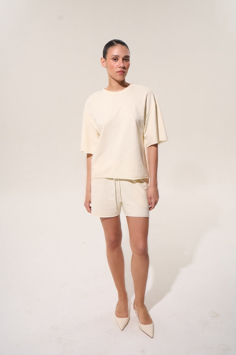 Хлопковый костюм с шортами LC070 milk