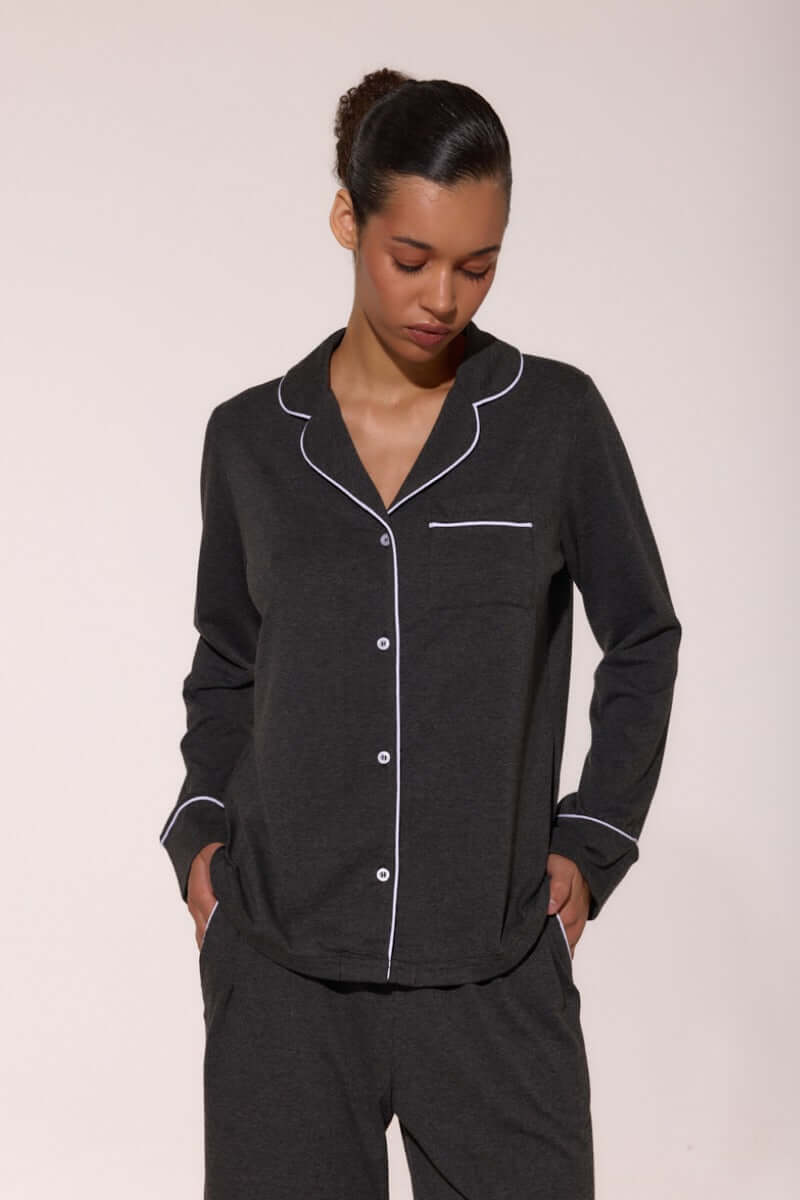 Бавовняна піжама зі штанами LP-056 dark melange