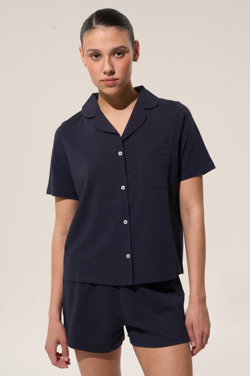 Хлопковая пижама на пуговицах LP-071 dark blue