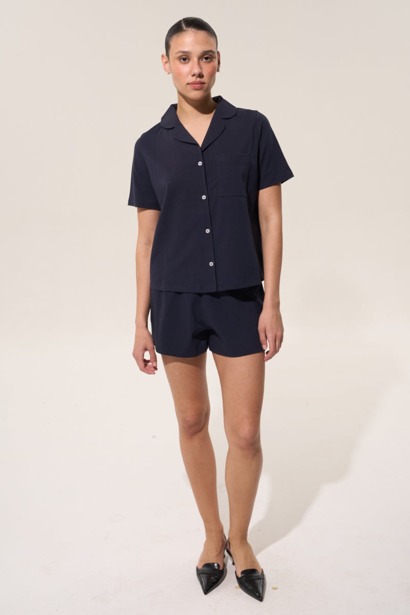 Бавовняна піжама на ґудзиках LP-071 dark blue