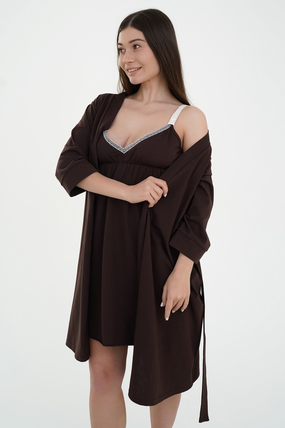 Сорочка для беременных и кормящих мам 24133 chocolate