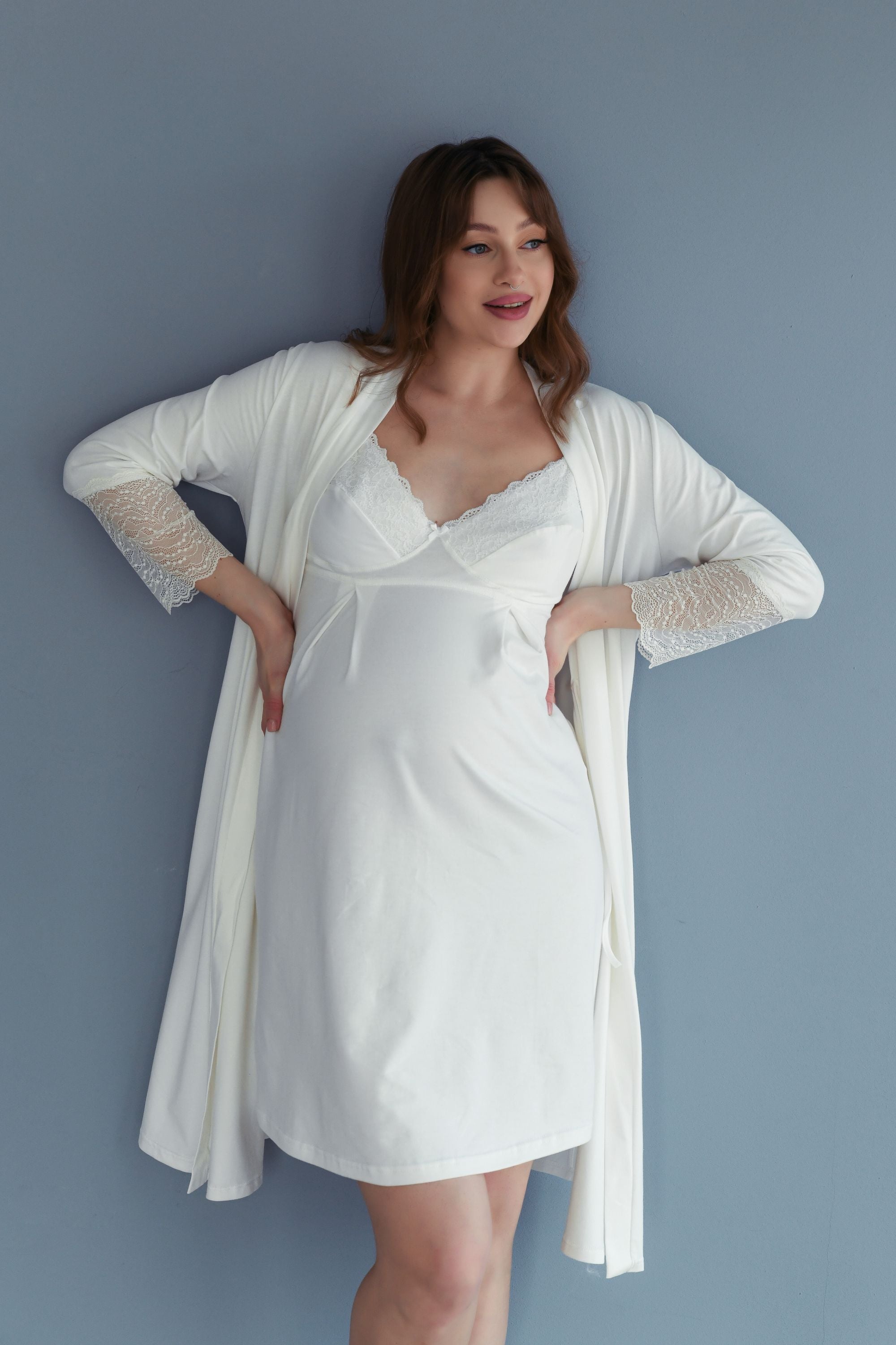 Ночная хлопковая сорочка для кормящих мам 24182 Soft&Lace milk