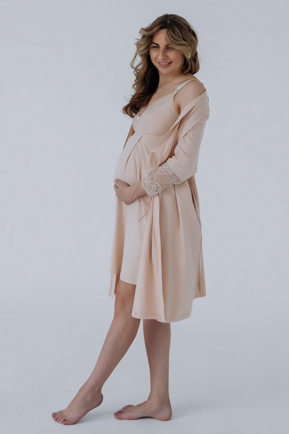 Нічна бавовняна сорочка для годуючих мам 24182 Soft&Lace frappe