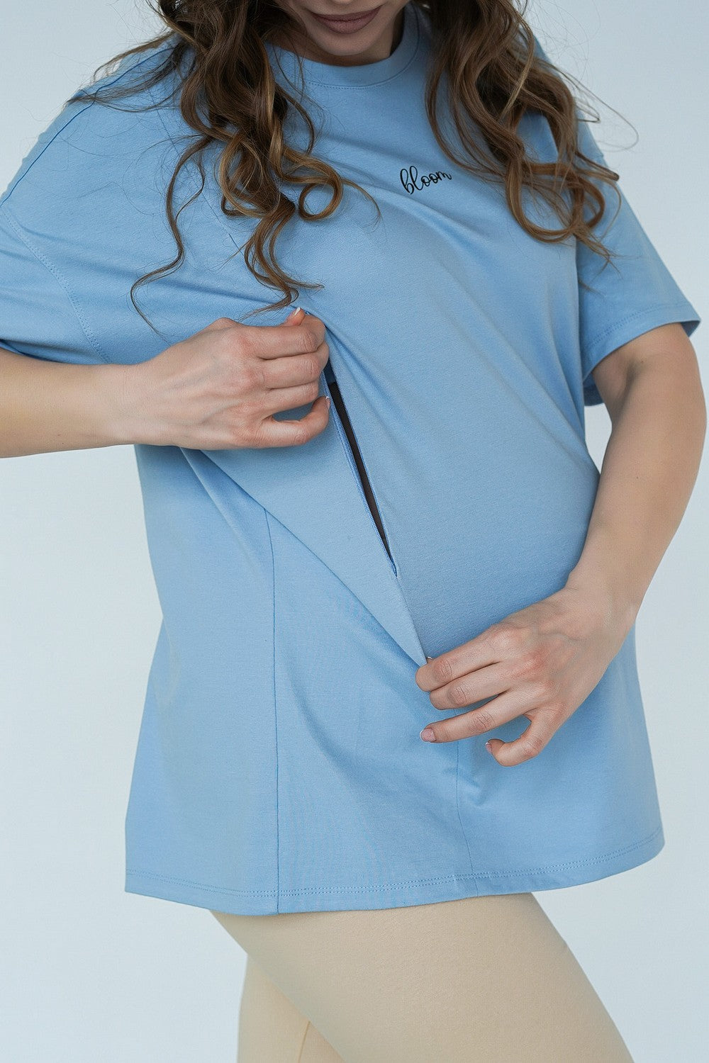 Бавовняна футболка для годуючих мам 24303 Bloom blue