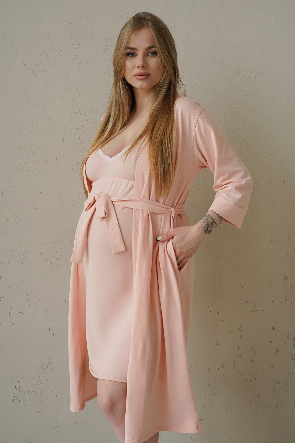 Хлопковый халат для беременных 25316 Smart Care pastel rose