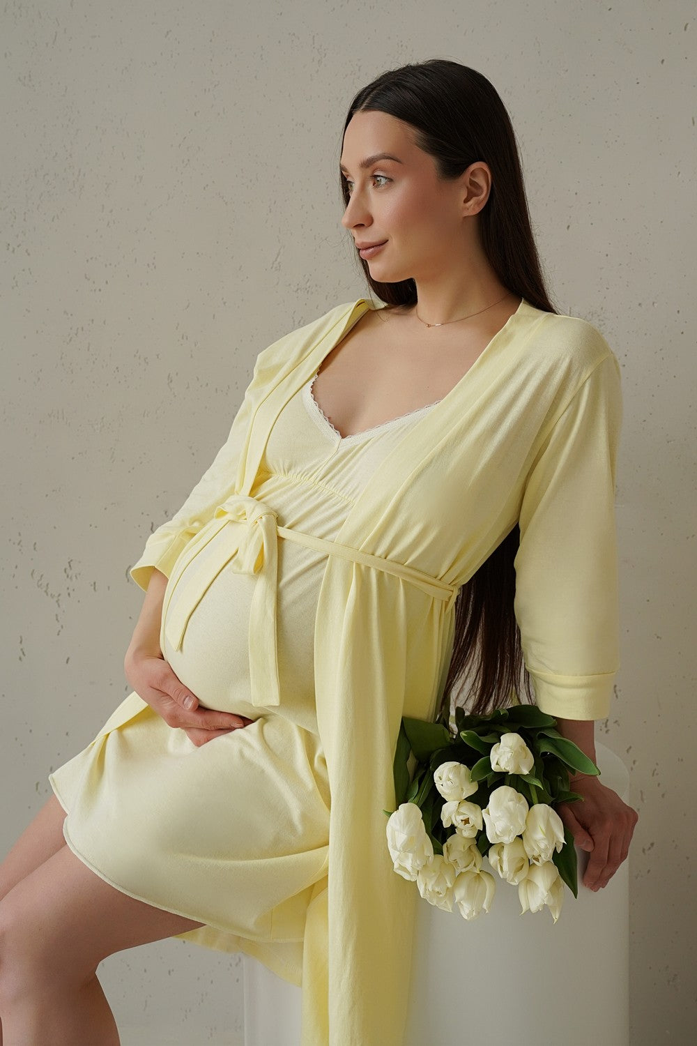 Хлопковый халат для беременных 25316 Smart Care pastel yellow