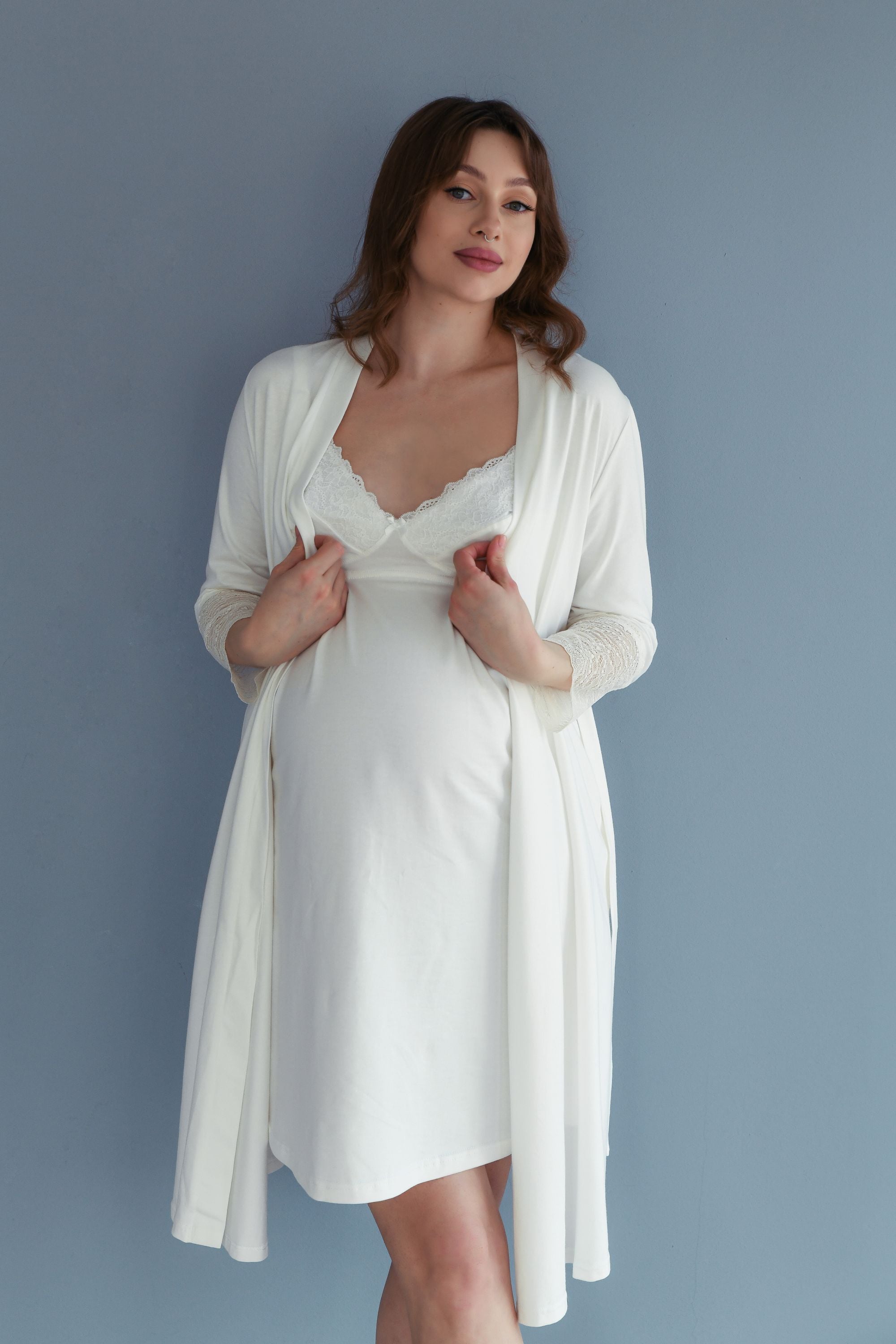 Хлопковый халат для беременных и кормящих мам 25318 milk