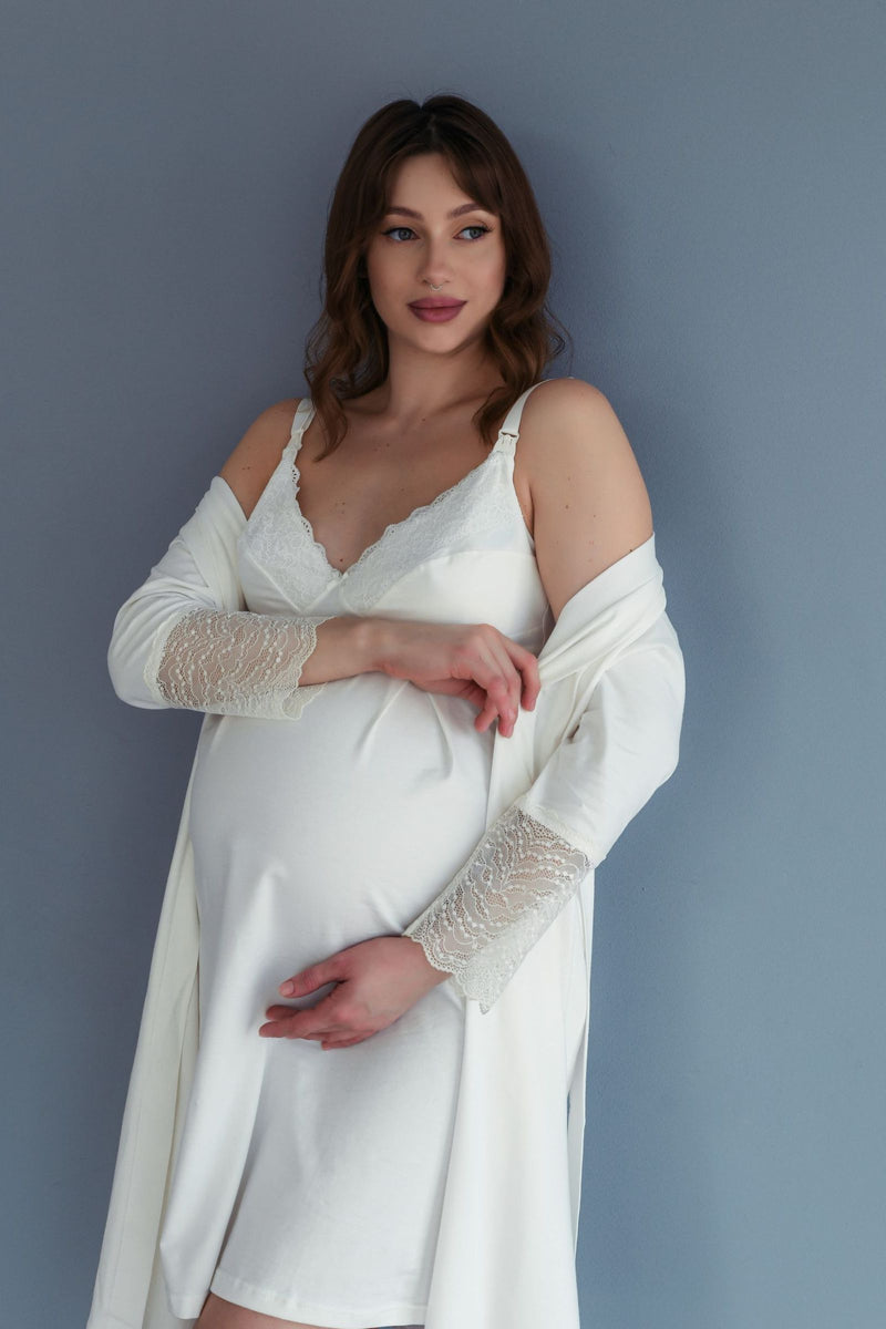 Хлопковый халат для беременных и кормящих мам 25318 milk