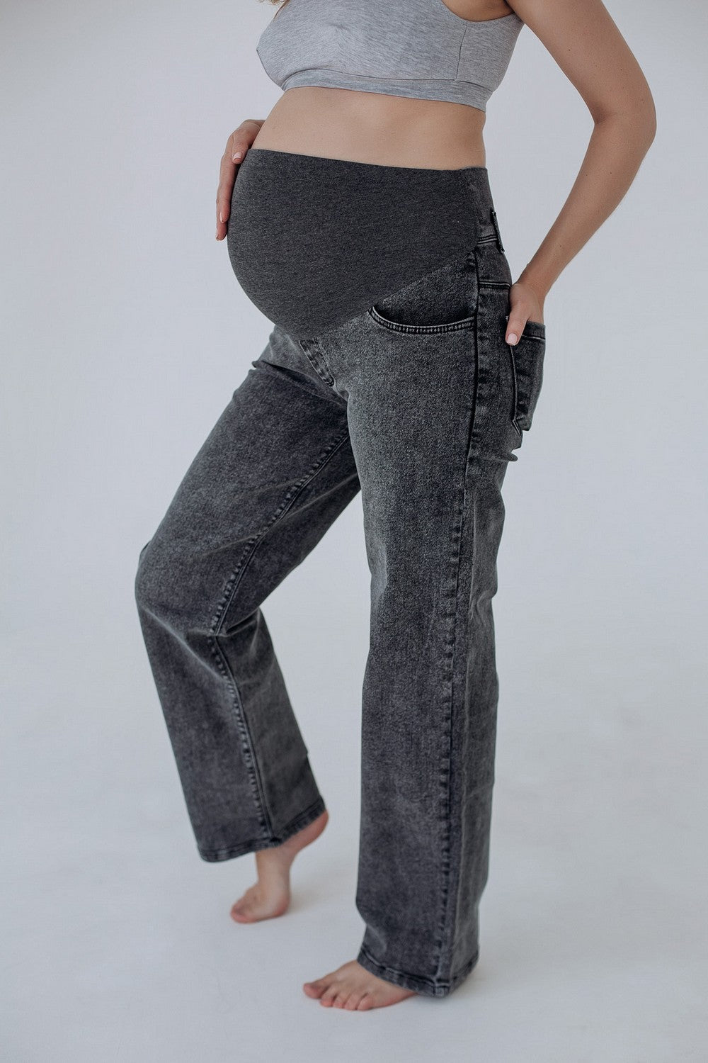 Прямі джинси для вагітних 43000 dark gray