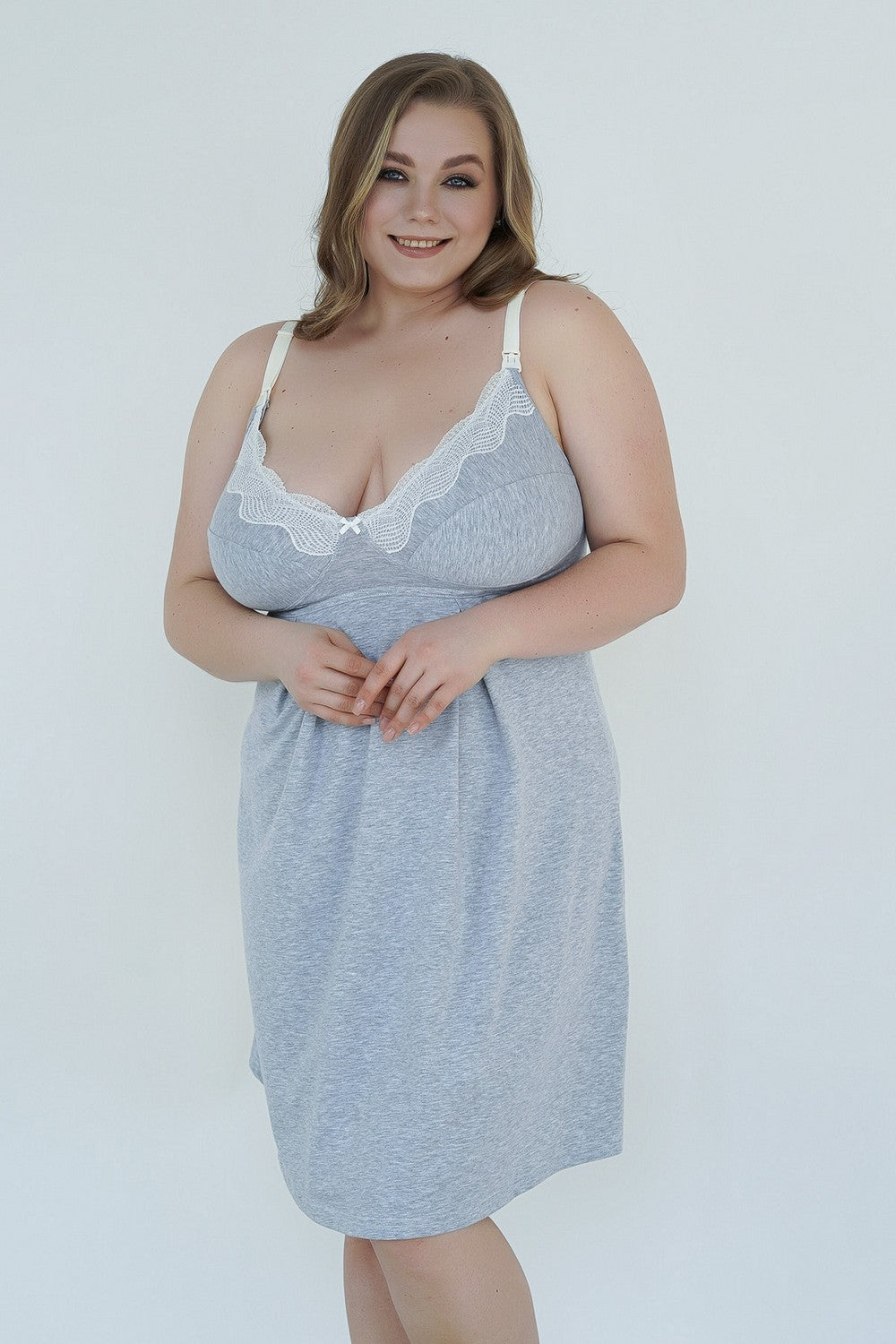 Бавовняна сорочка для годування 25202 Меланж light gray