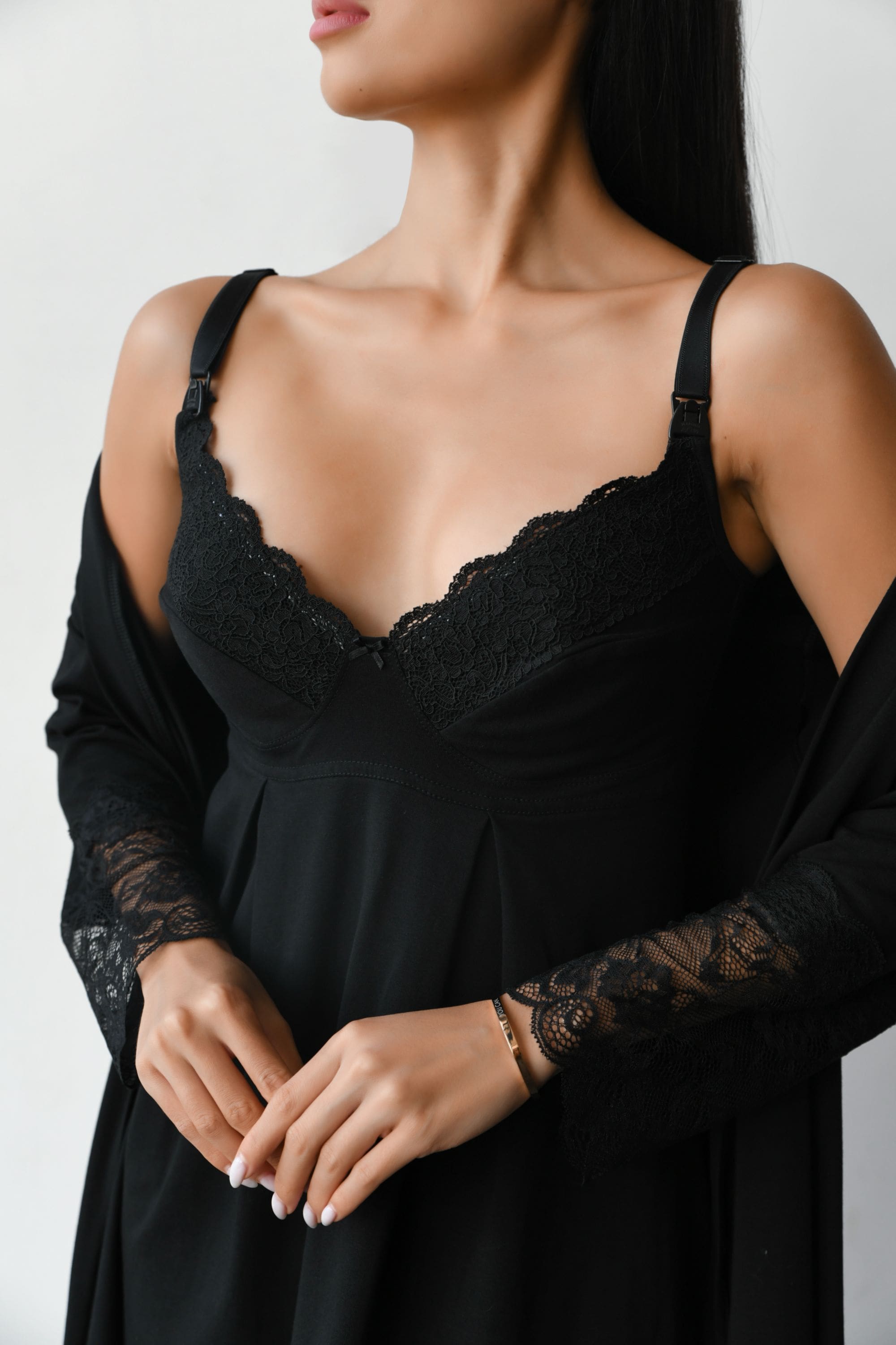 Ночная хлопковая сорочка для кормящих мам 24182 black