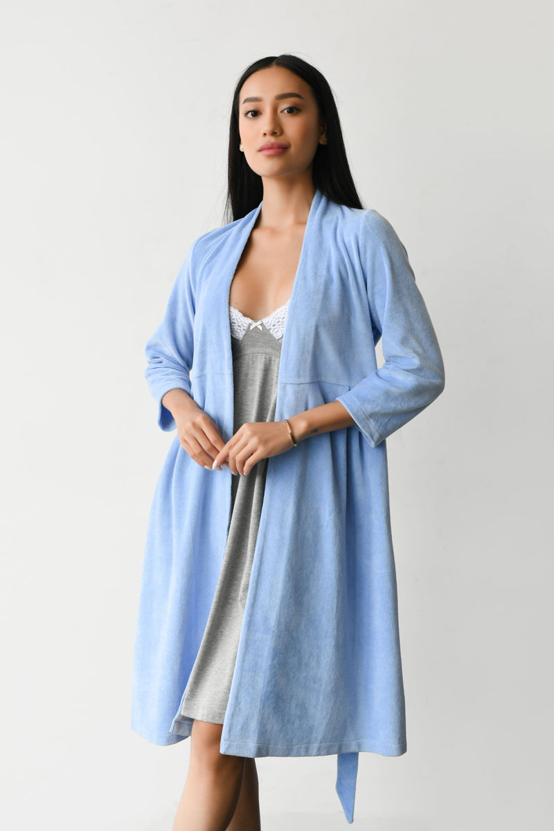 Велюровый халат для беременных и кормящих мам 25400 blue