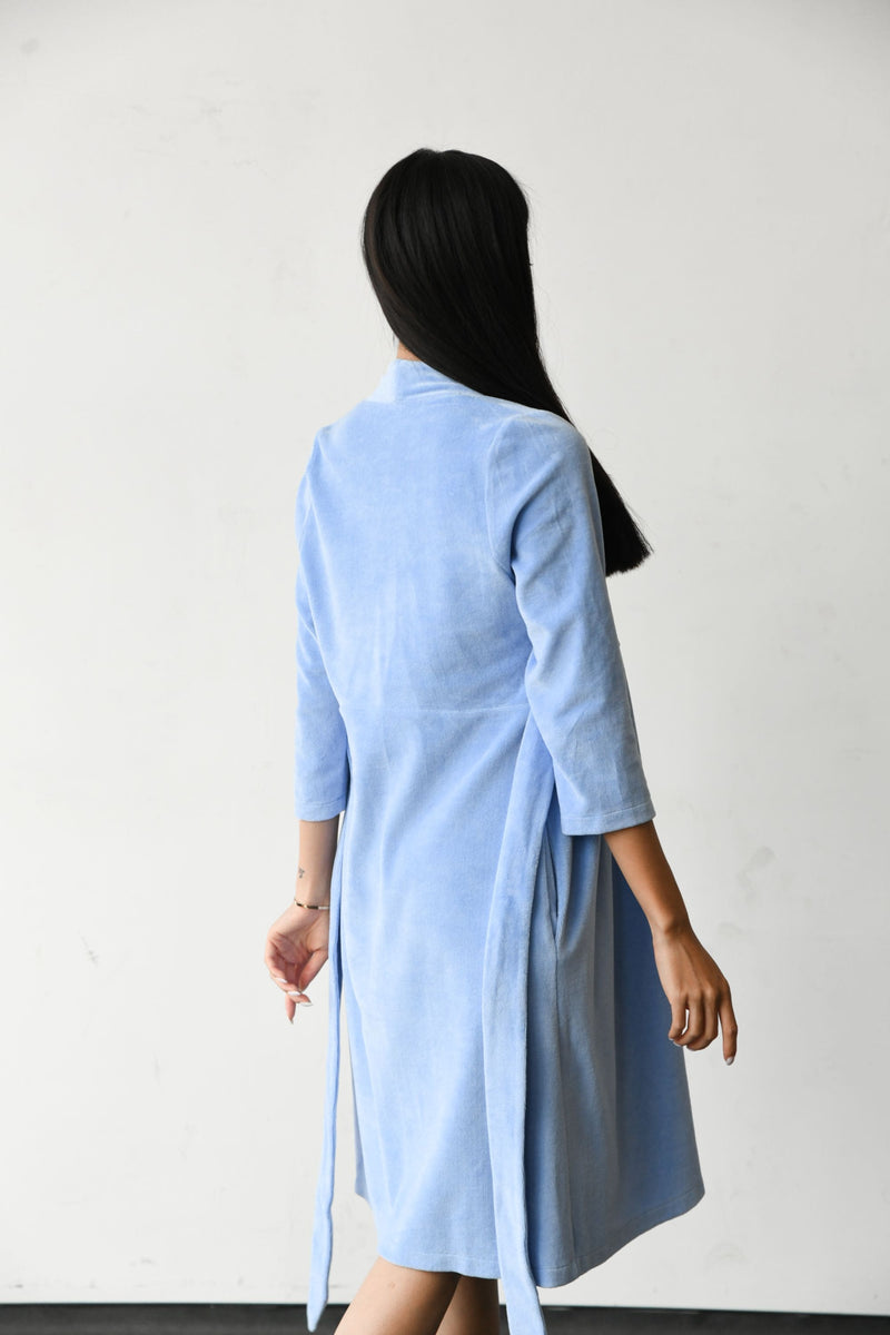 Велюровый халат для беременных и кормящих мам 25400 blue