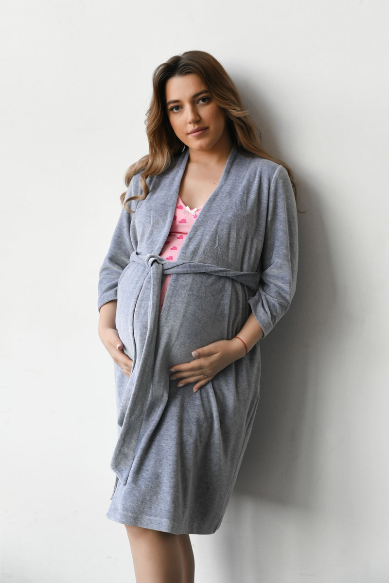 Велюровый халат для беременных и кормящих мам 25400 gray