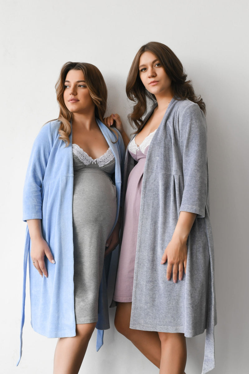 Велюровый халат для беременных и кормящих мам 25400 gray