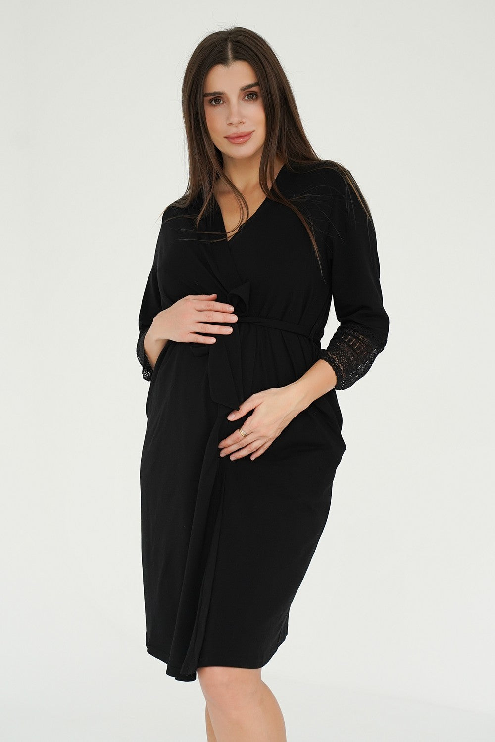 Хлопковый халат для беременных и кормящих мам 25318 black